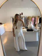 Tie-up pleated linen pant - white