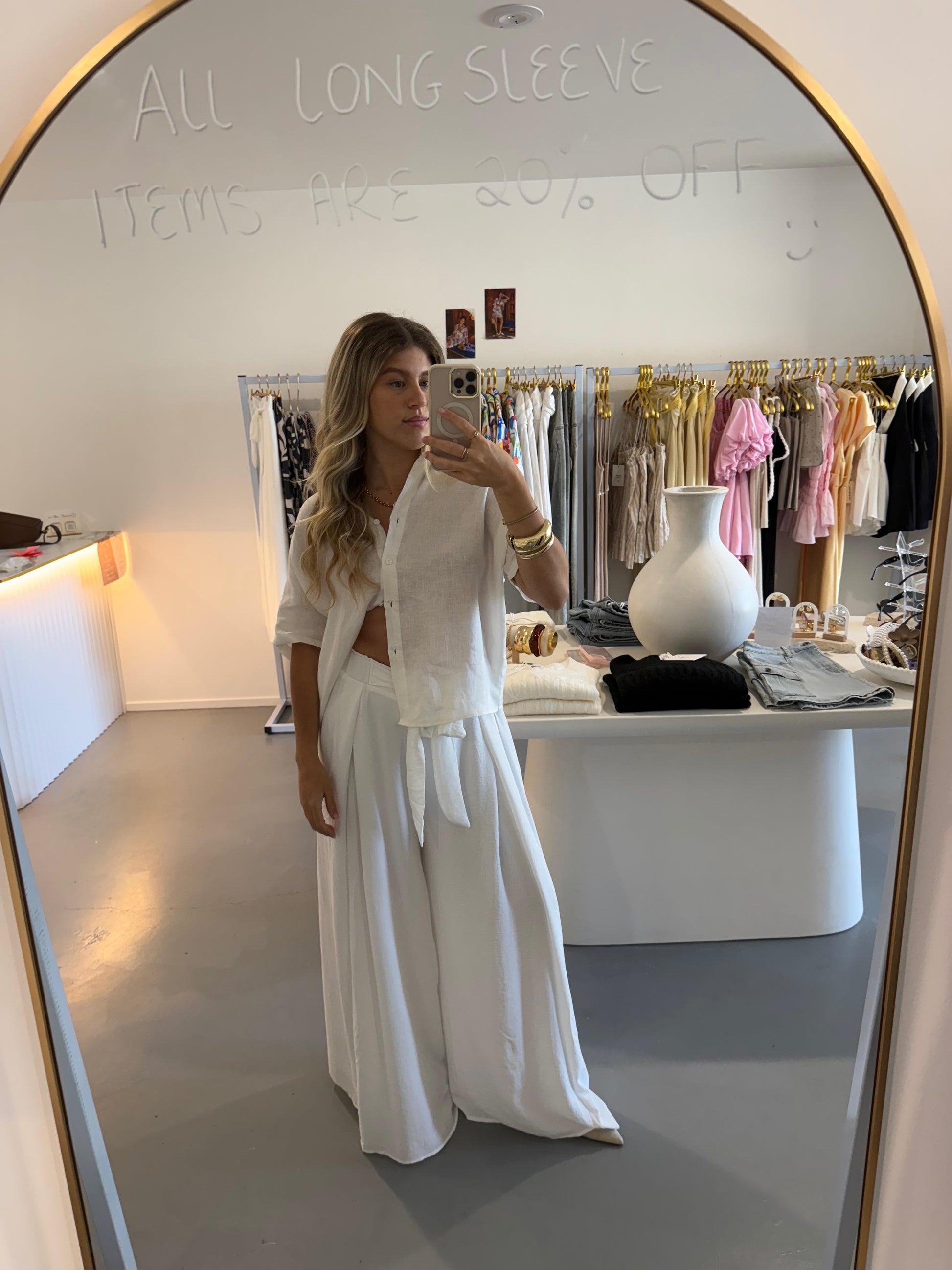 Tie-up pleated linen pant - white