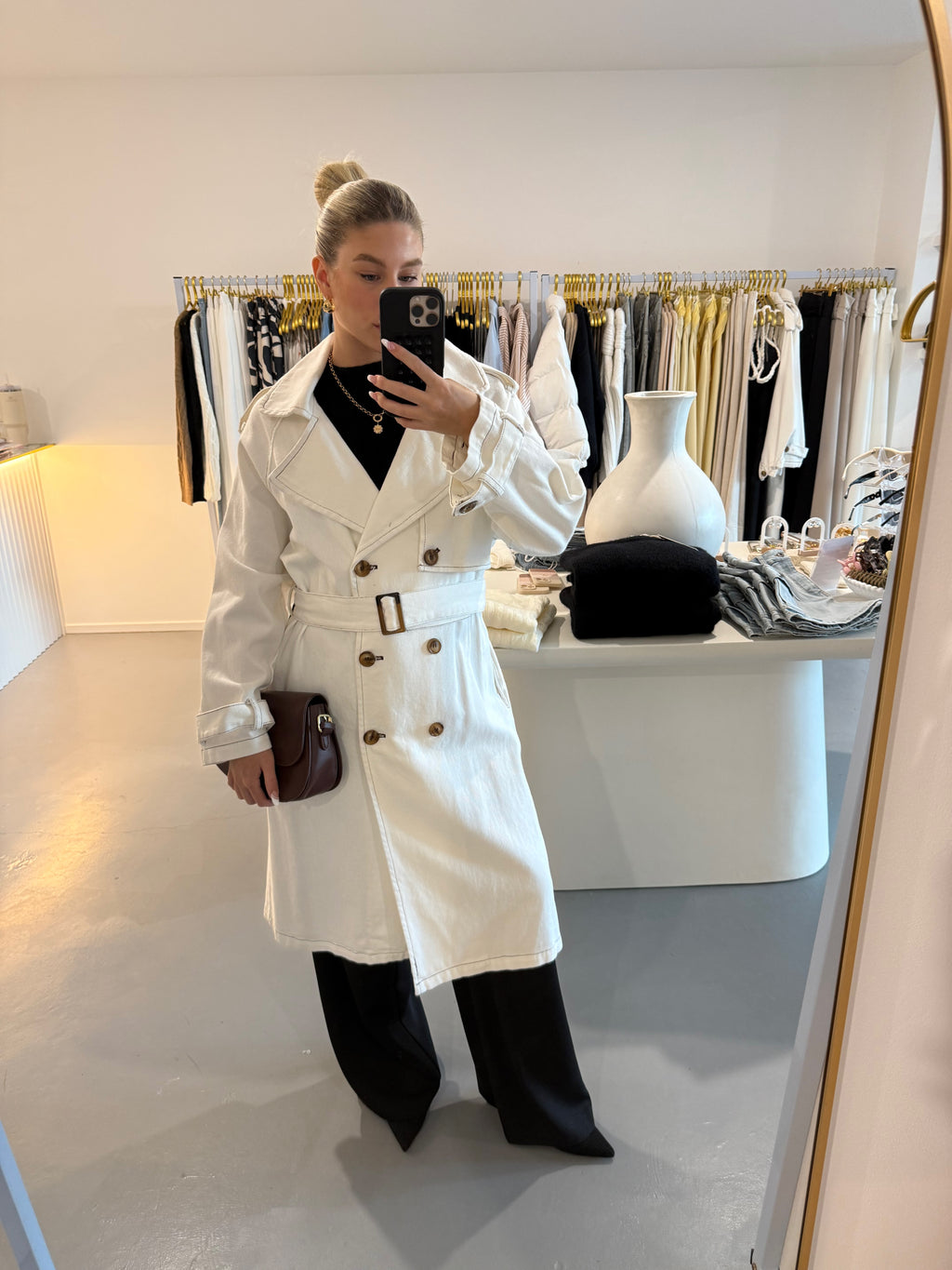 White denim trench coat