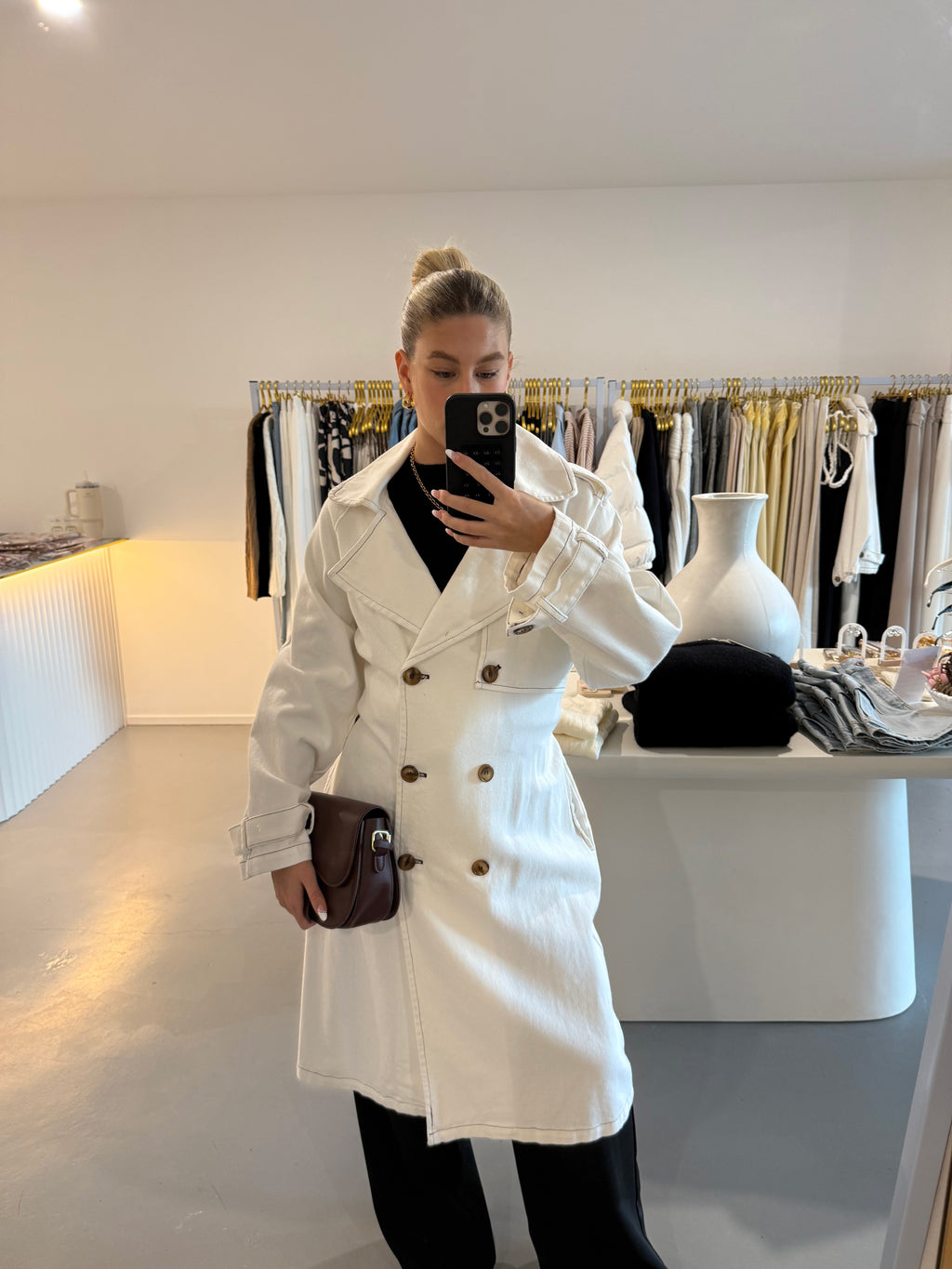 White denim trench coat