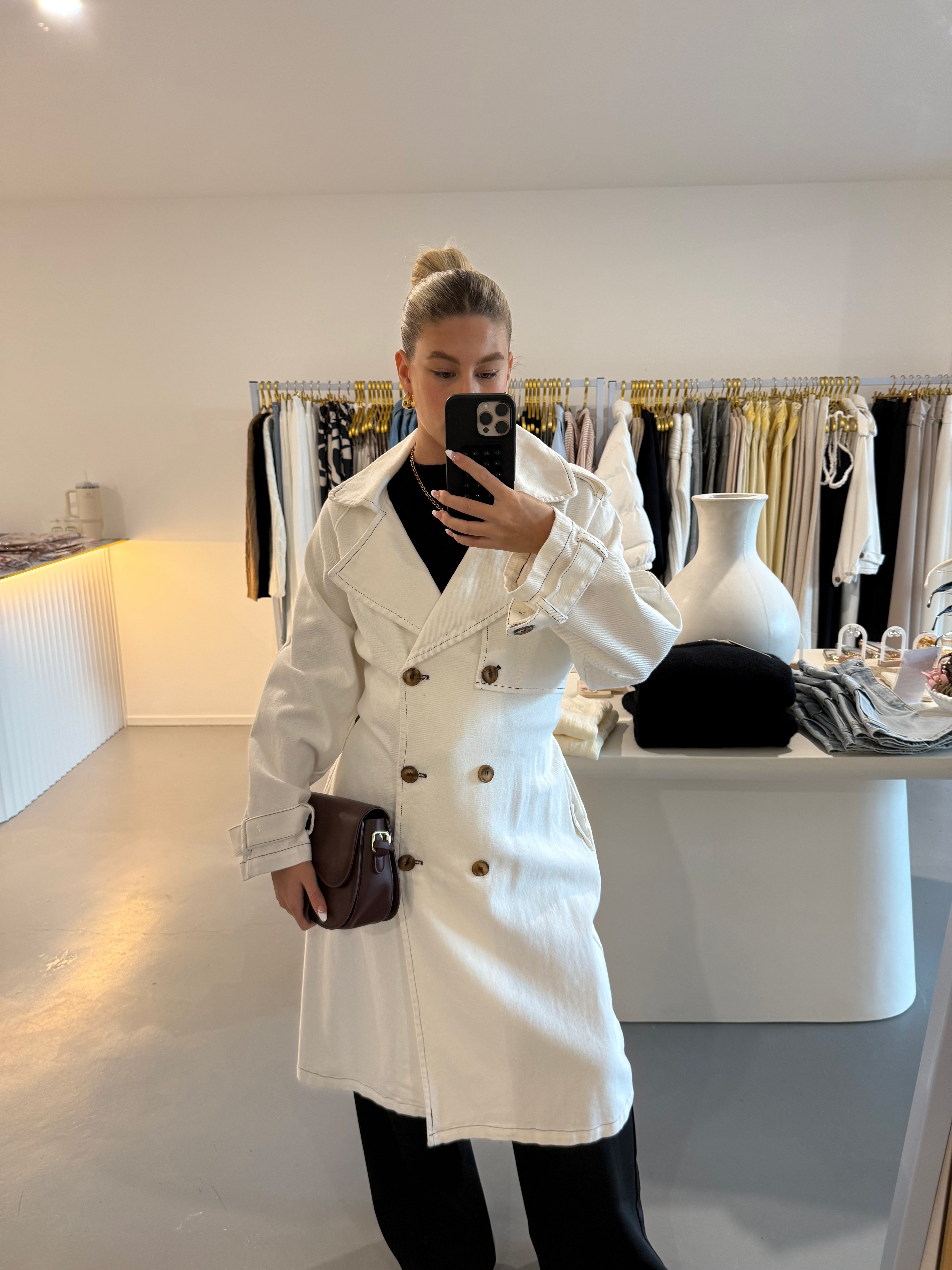 White denim trench coat