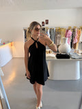 Black halter mini dress