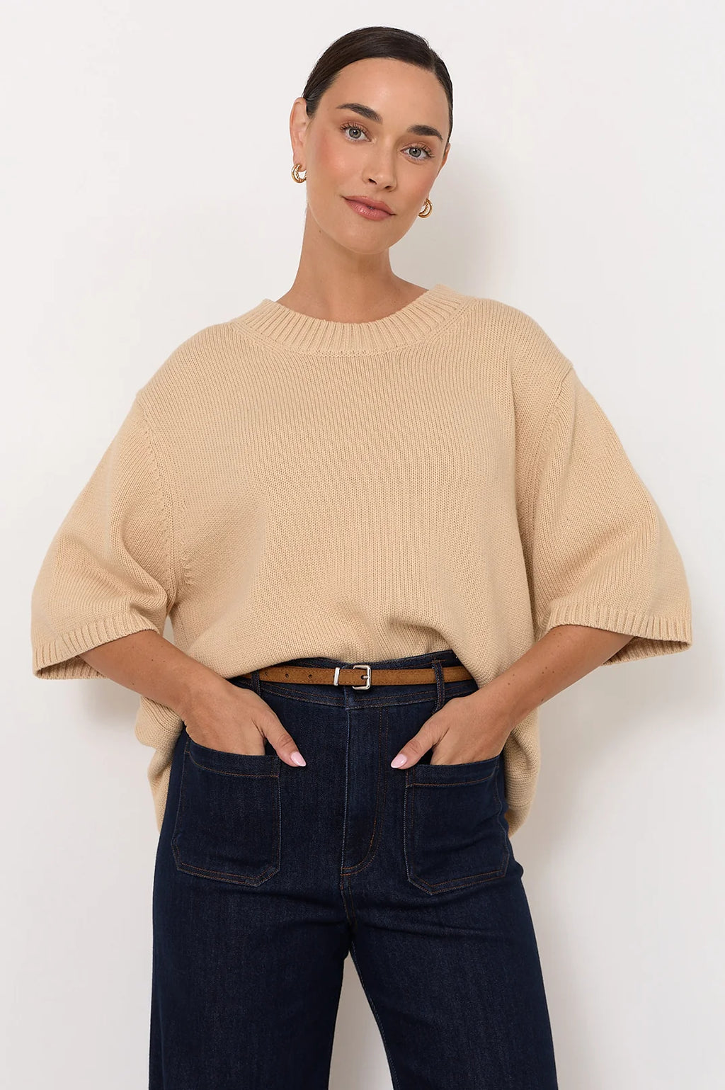 Tisha Thin Suede Jeans Belt - Tan/Silver