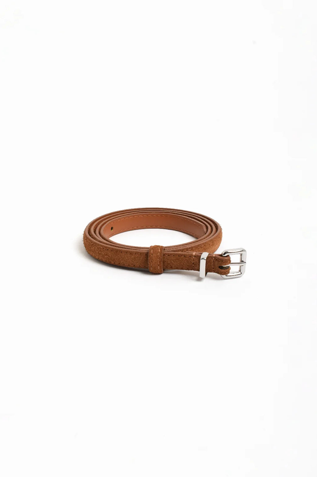 Tisha Thin Suede Jeans Belt - Tan/Silver