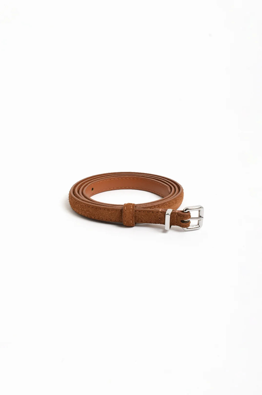 Tisha Thin Suede Jeans Belt - Tan/Silver