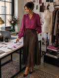 Chocolate Satin Maxi Skirt with Lace Trim