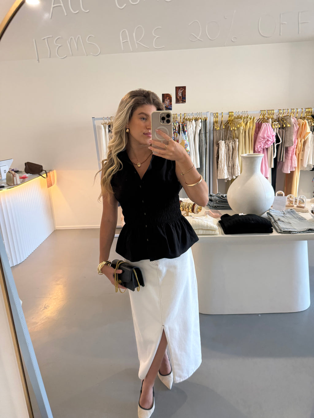 Denim white A-line maxi skirt