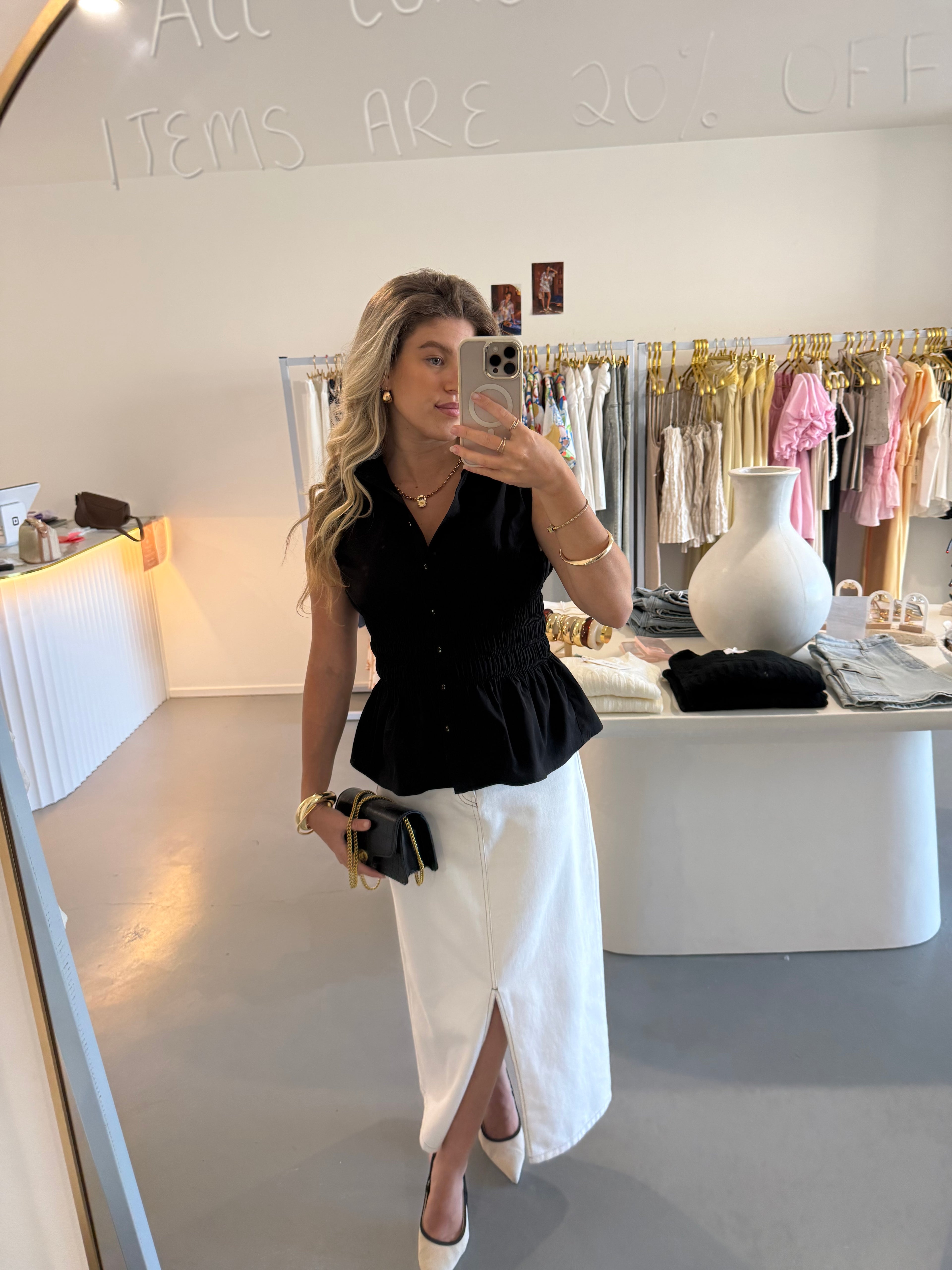 Denim white A-line maxi skirt