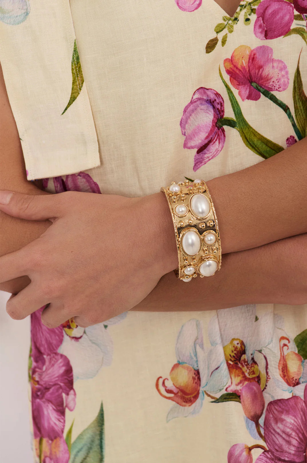 Faux Pearl Metal Statement Cuff