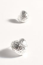 MINI TEXTURED HEART EARRINGS - SILVER