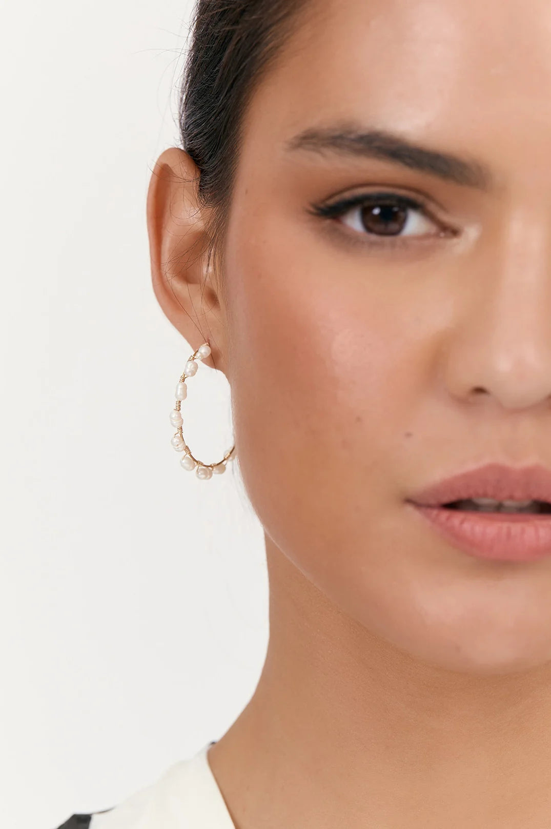 Wired Freshwater Pearl Hoops - Silver