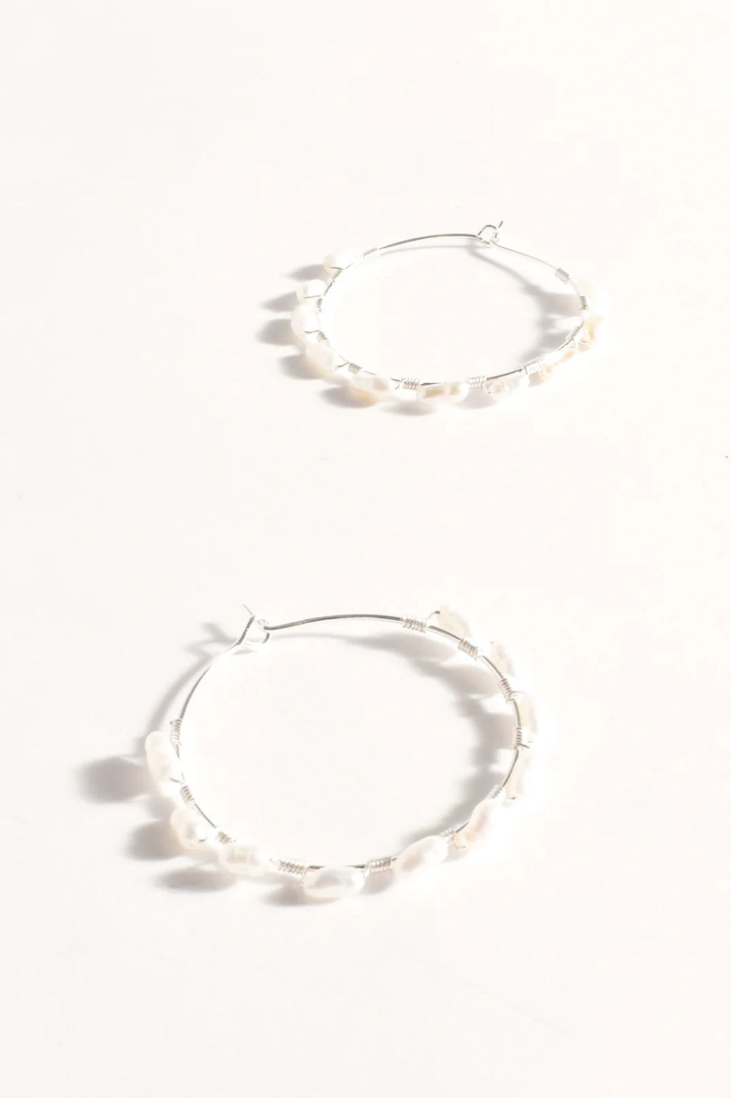 Wired Freshwater Pearl Hoops - Silver