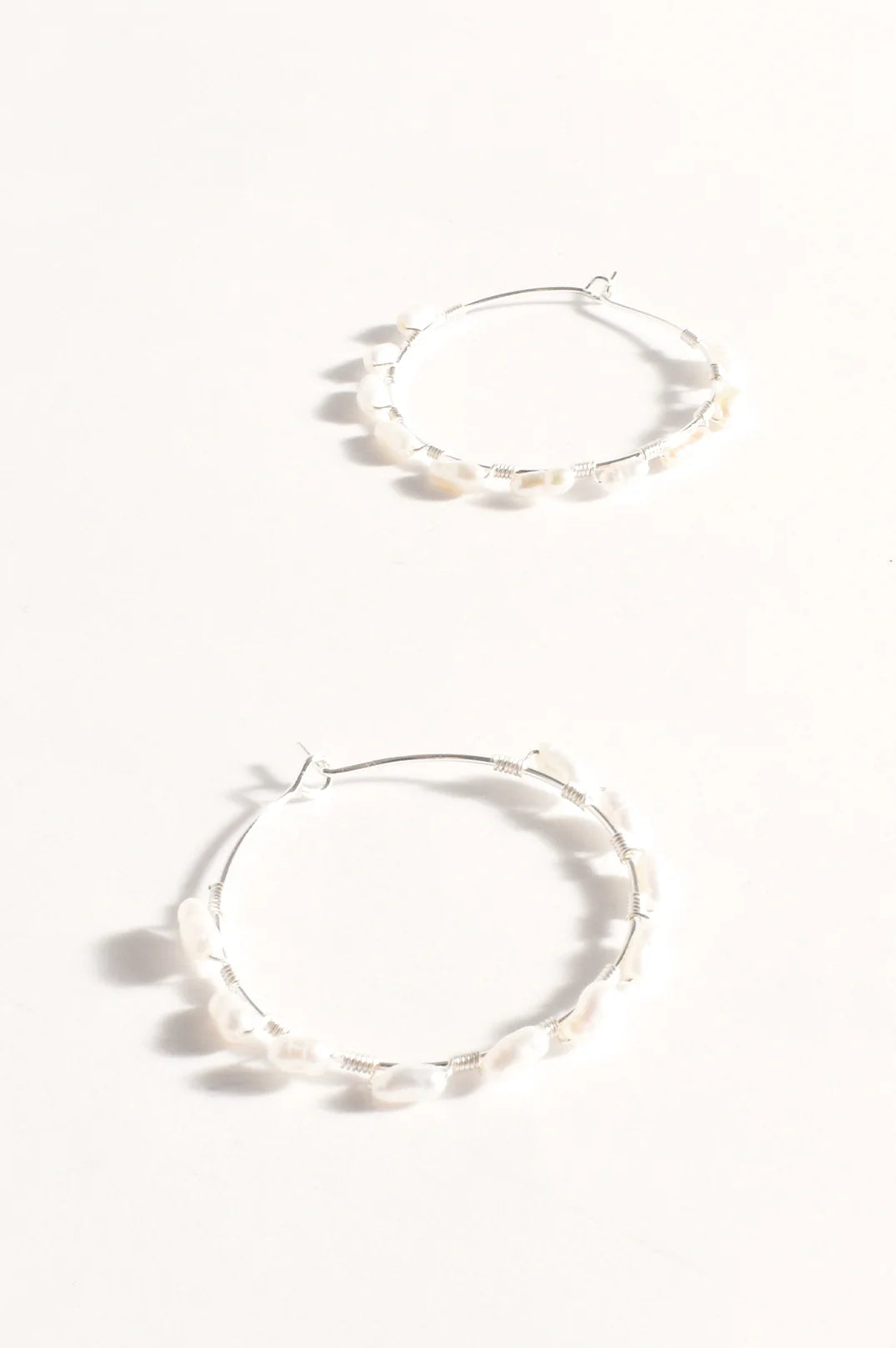 Wired Freshwater Pearl Hoops - Silver