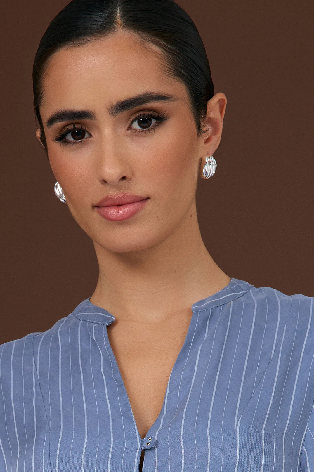 Wave Pattern Metal Stud Earrings - Gold or Silver