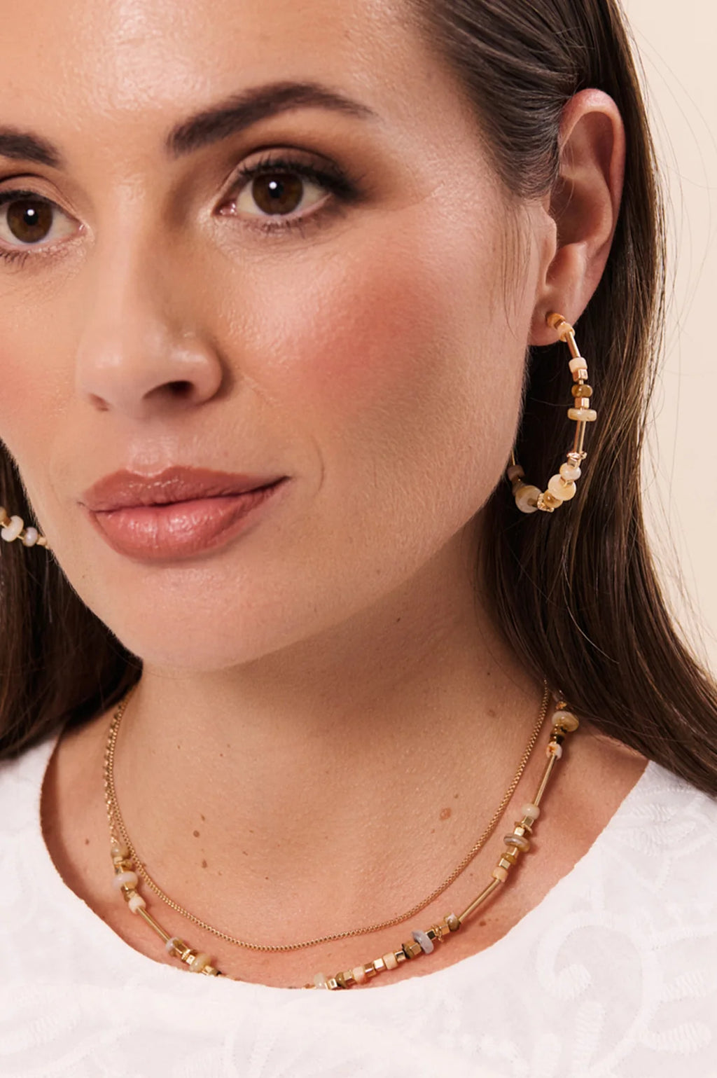Fine Mixed Materials Hoops - Natural/Gold