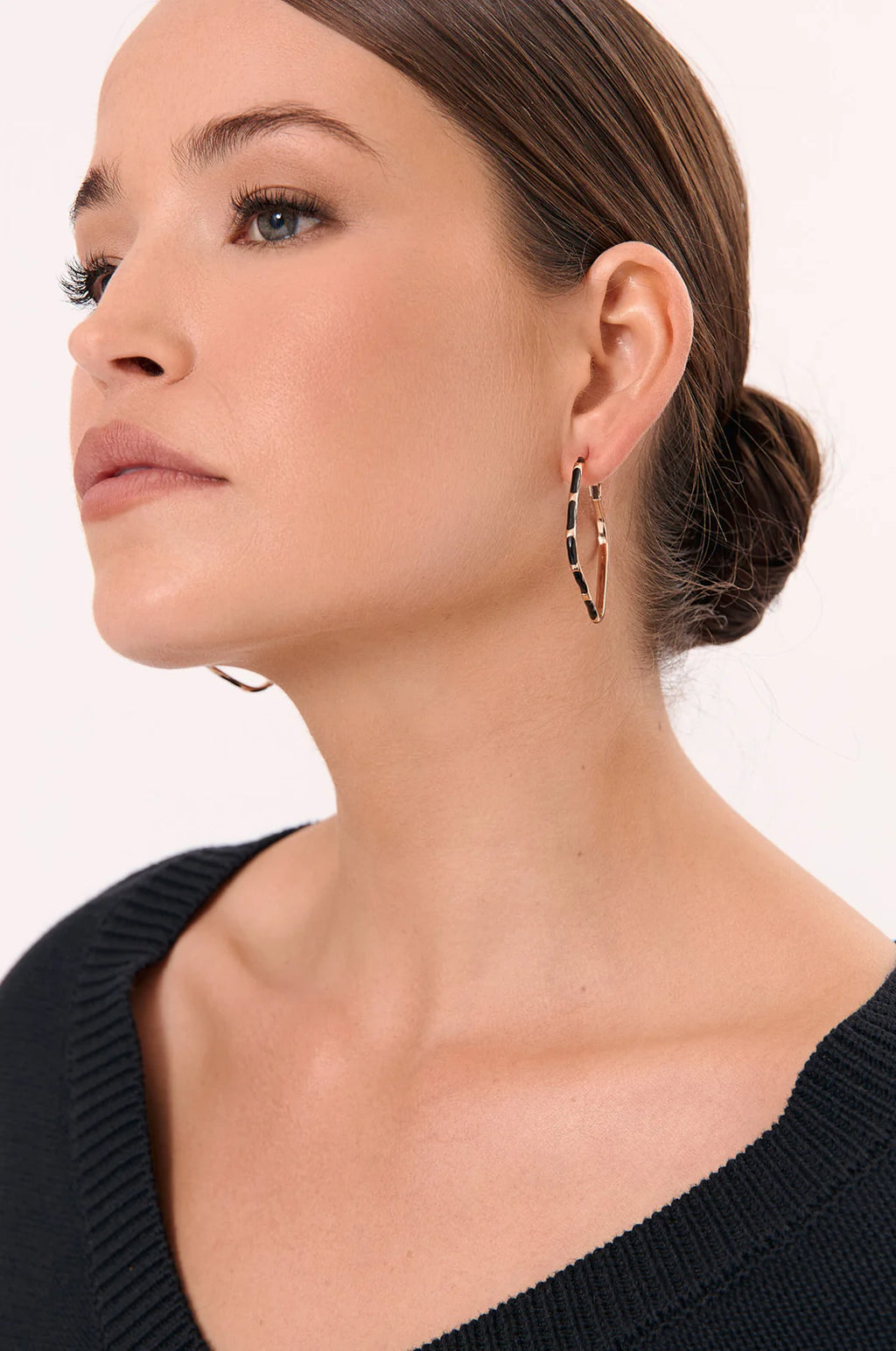 Enamel Metal Bevelled Hoops - White/Gold or Black/Gold