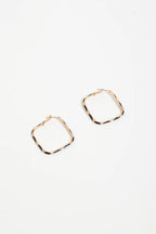 Enamel Metal Bevelled Hoops - White/Gold or Black/Gold