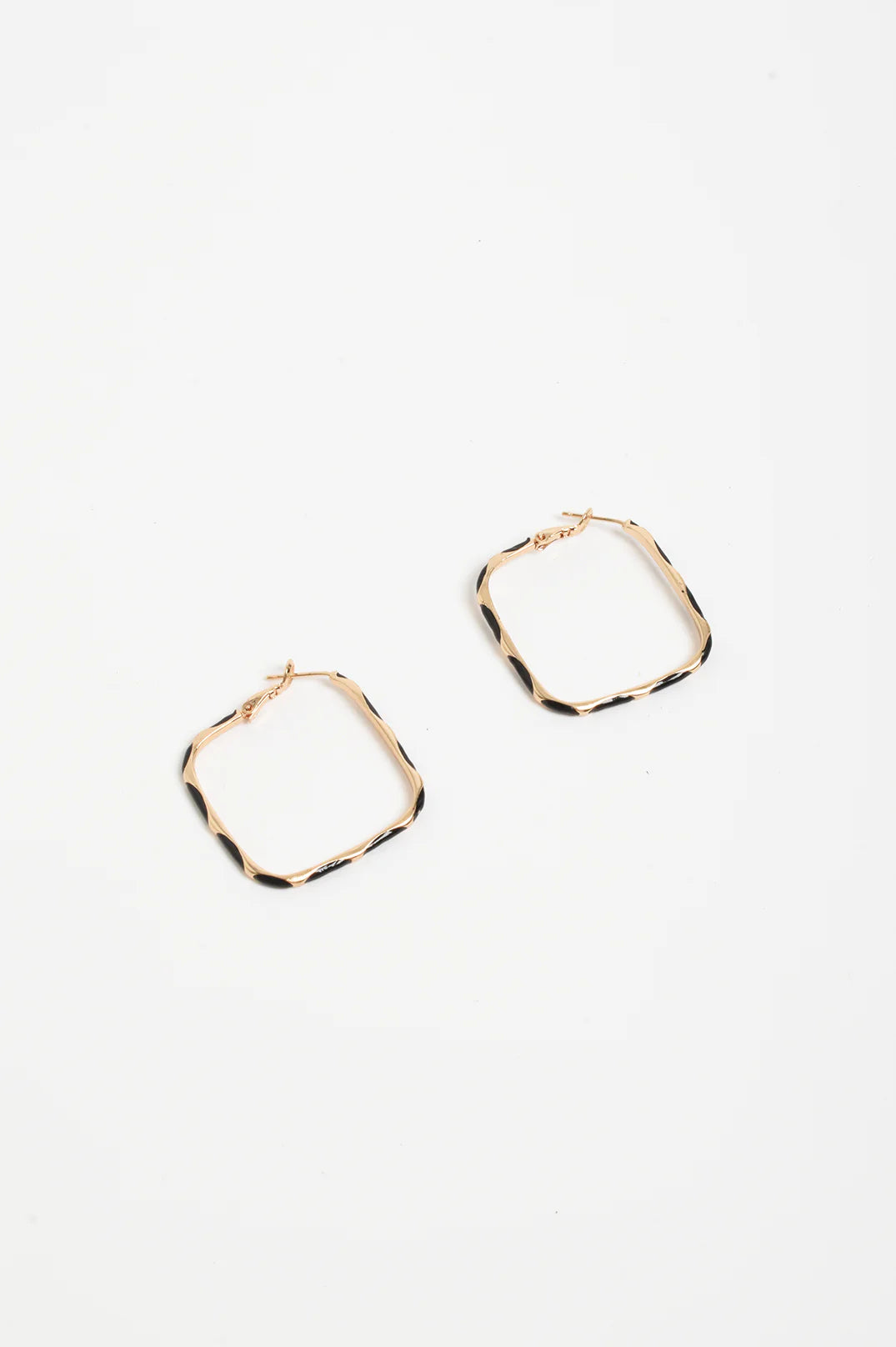 Enamel Metal Bevelled Hoops - White/Gold or Black/Gold