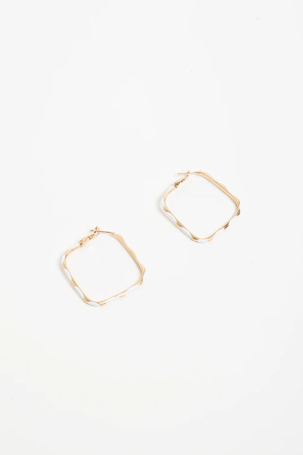 Enamel Metal Bevelled Hoops - White/Gold or Black/Gold