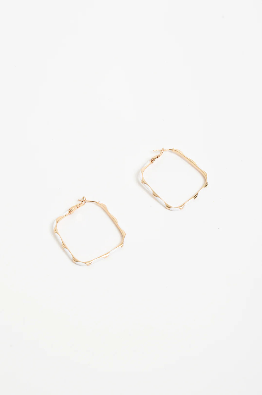 Enamel Metal Bevelled Hoops - White/Gold or Black/Gold