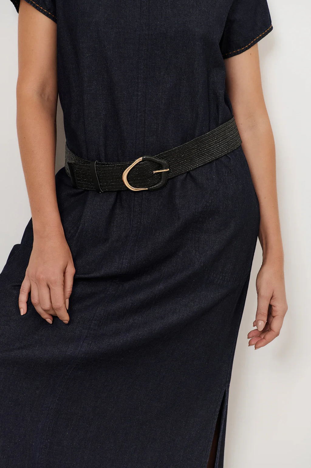 Wrapped Buckle Stretch Belt - Black/Gold