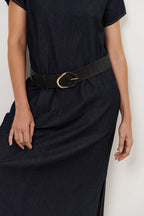 Wrapped Buckle Stretch Belt - Black/Gold