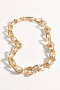 Beaten Rectangle Link Short Necklace - Gold