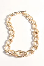 Hammered Metal Link Short Necklace - Gold or Silver