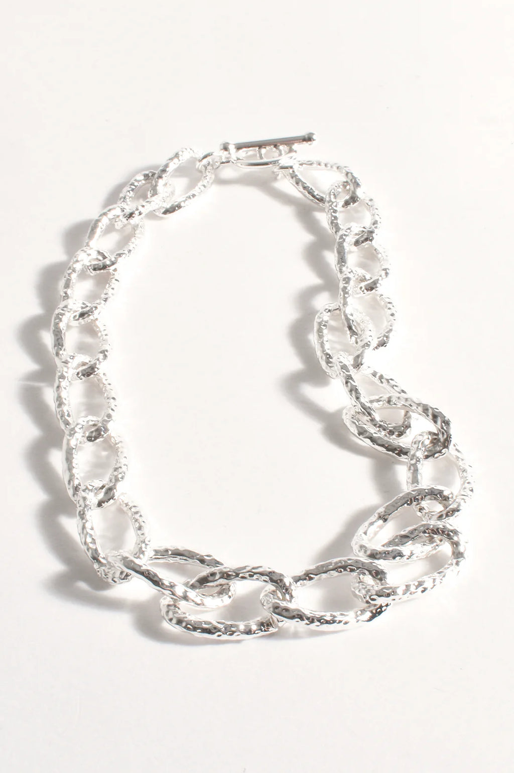 Hammered Metal Link Short Necklace - Gold or Silver