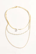 Layered Bead Pearl and Chain Necklace (Camel & Gold)