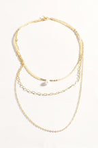 Layered Bead Pearl and Chain Necklace (Camel & Gold)
