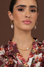 Metal Chip and Pearl Short Necklace - Silver