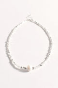 Metal Chip and Pearl Short Necklace - Silver