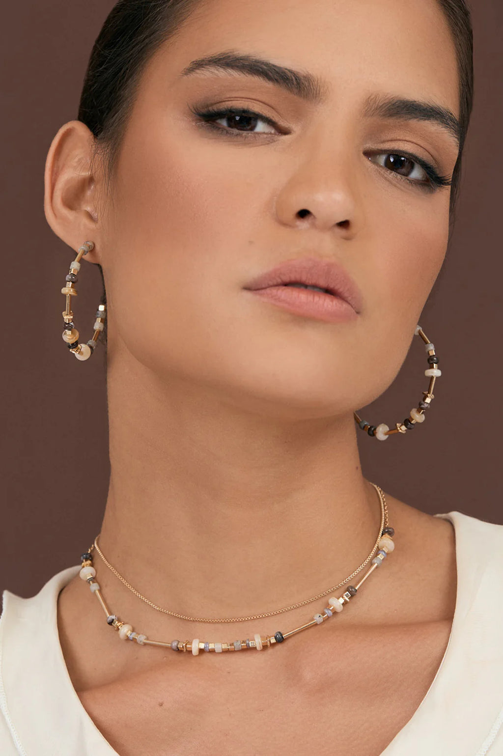 Fine layered Stone Chain Necklace  (2 colours available)
