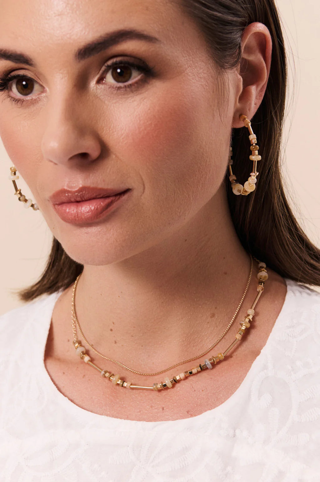 Fine layered Stone Chain Necklace  (2 colours available)