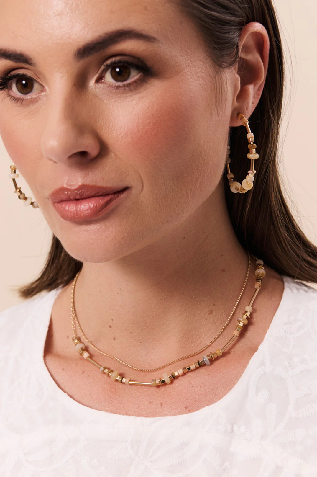 Fine layered Stone Chain Necklace  (2 colours available)