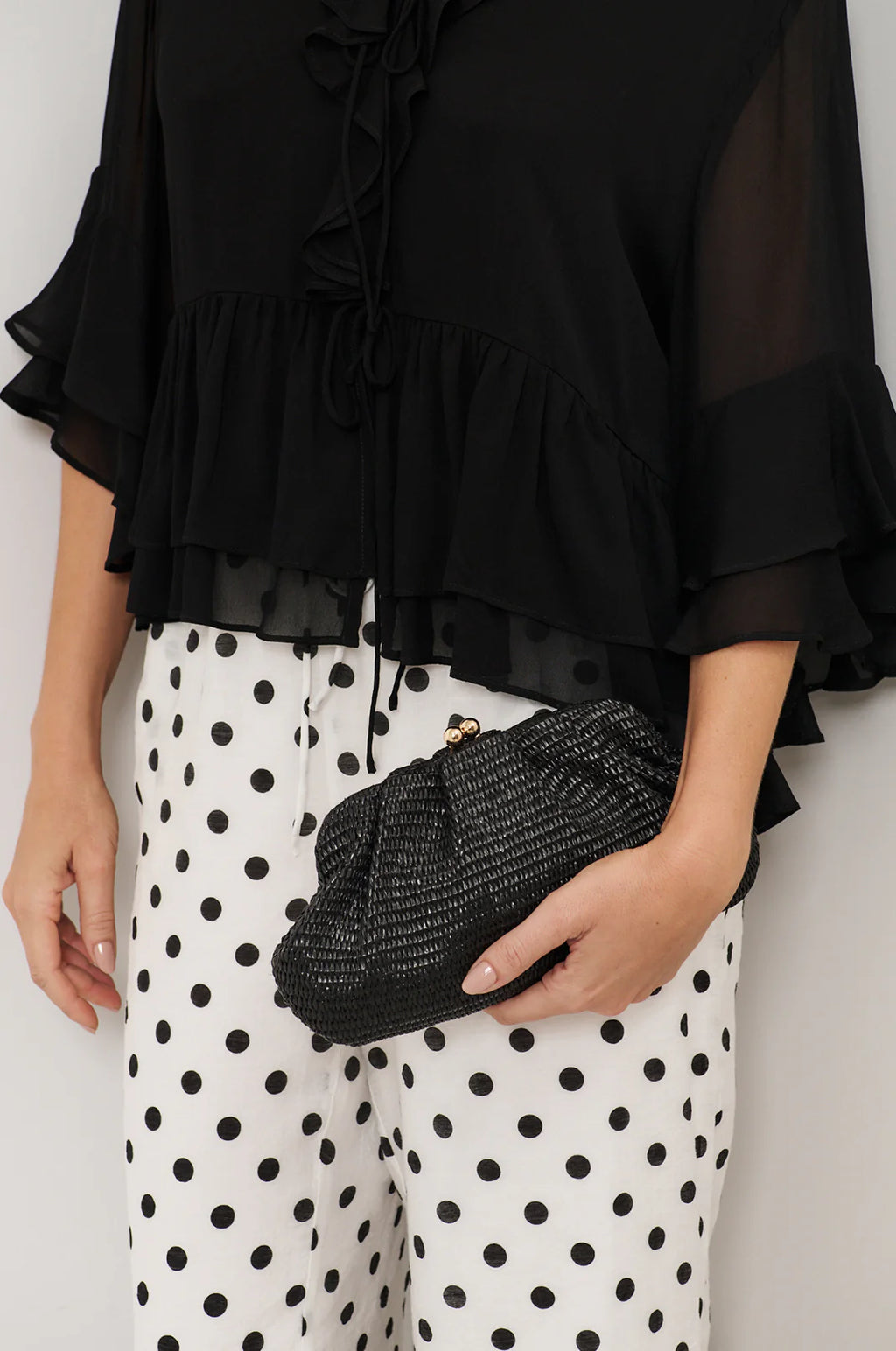 Weave Gathered Clutch - Black