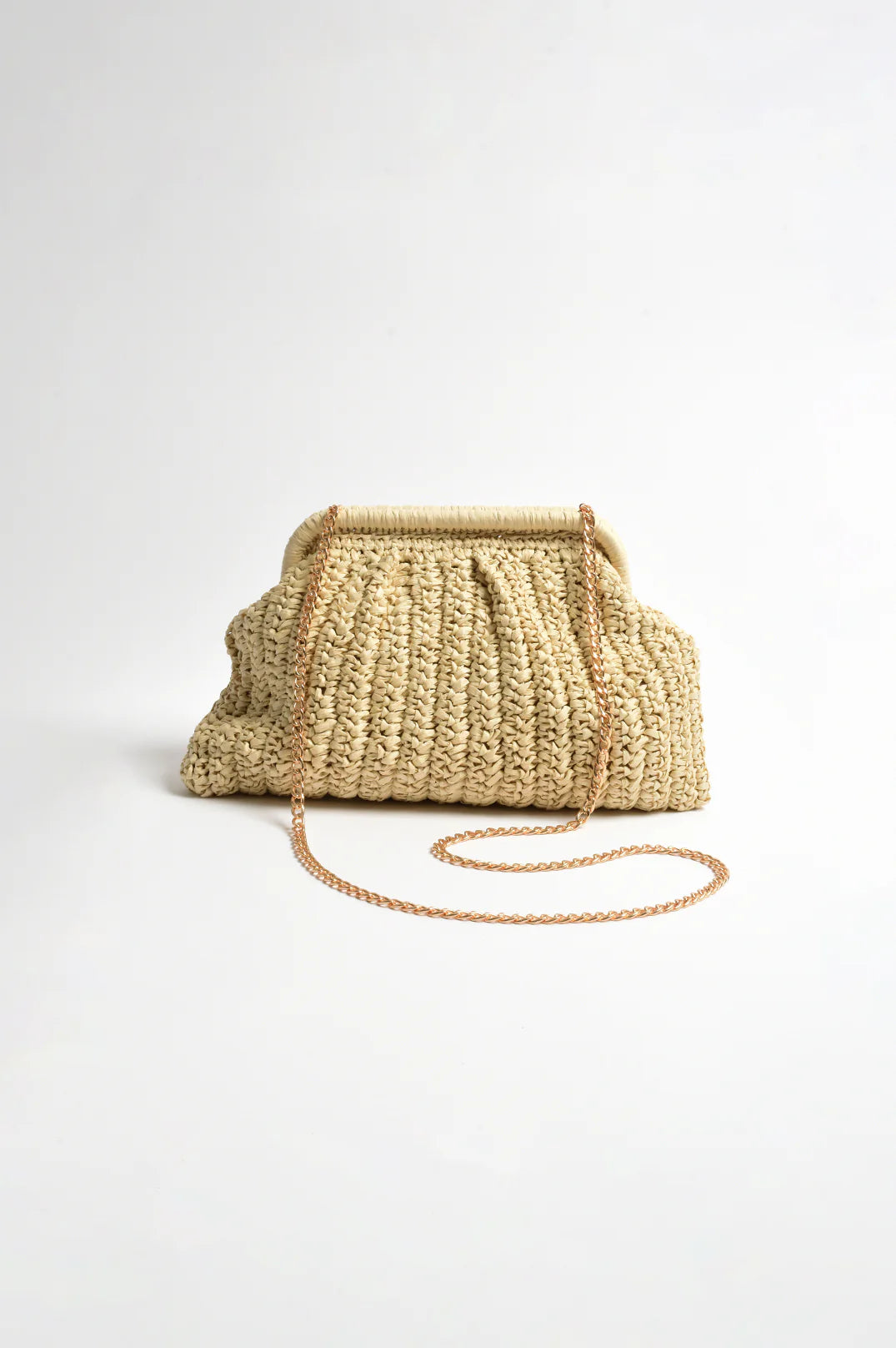 Paper Weave Gathered Clutch - Natural