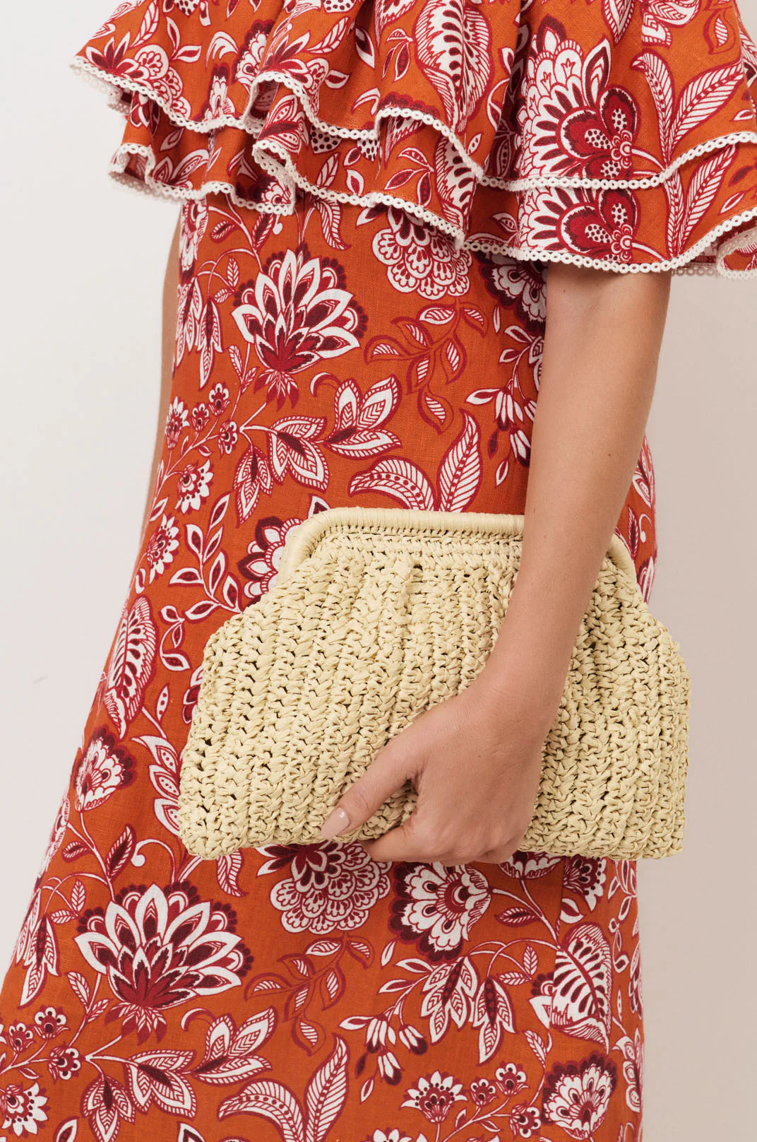Paper Weave Gathered Clutch - Natural