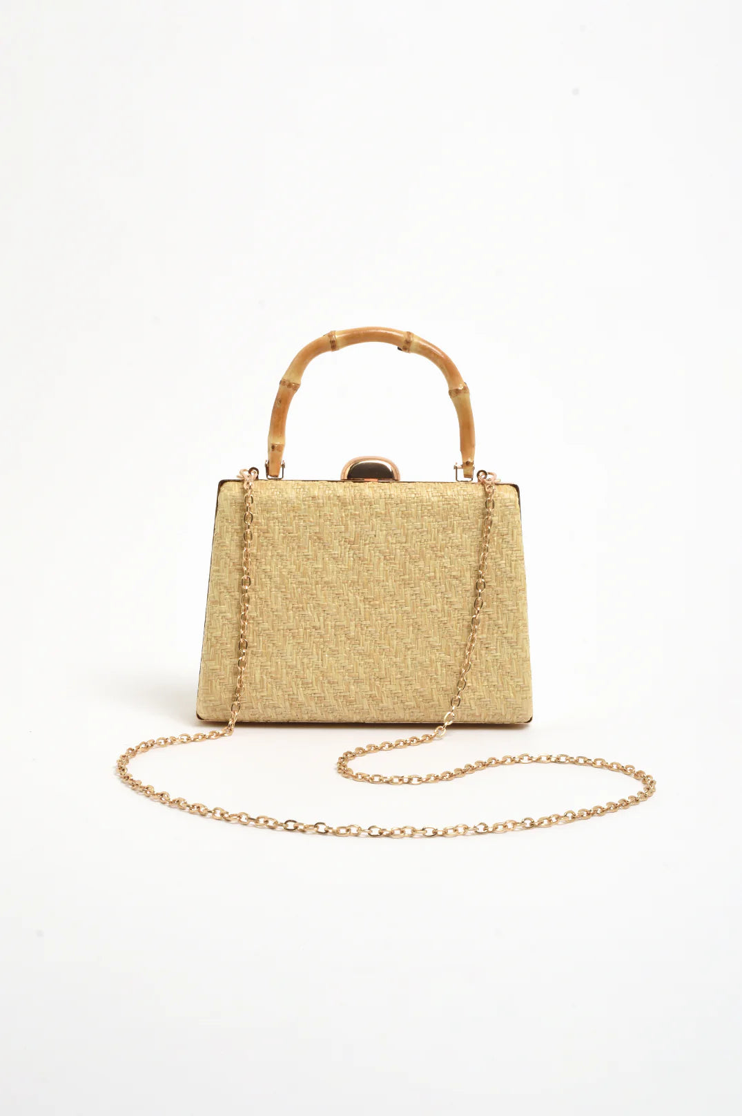 Bamboo Handle Weave Small Bag - Natural
