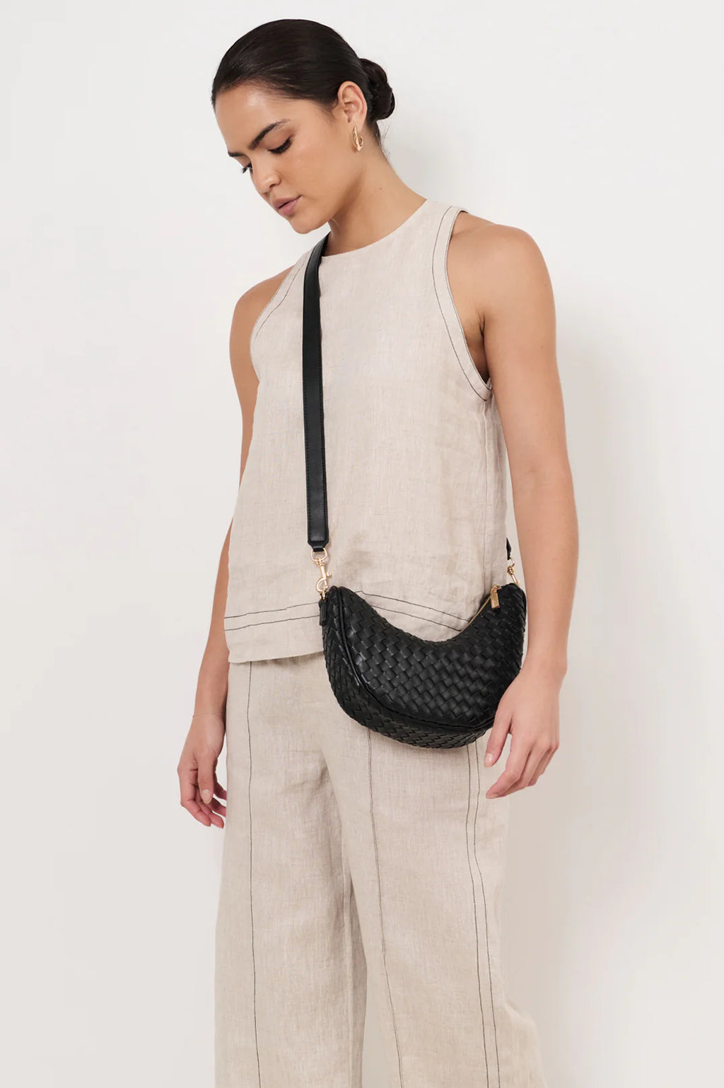 Asymmetrical Woven Small Bag - Black