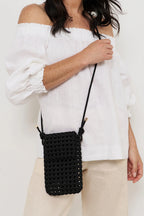 Woven Satin Mini Crossbody Bag (Black)