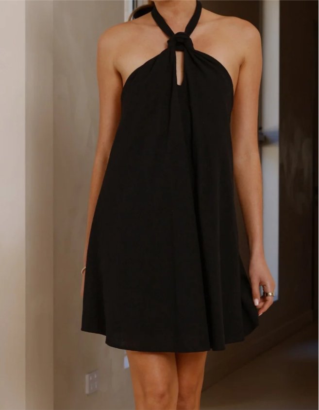 Black halter mini dress