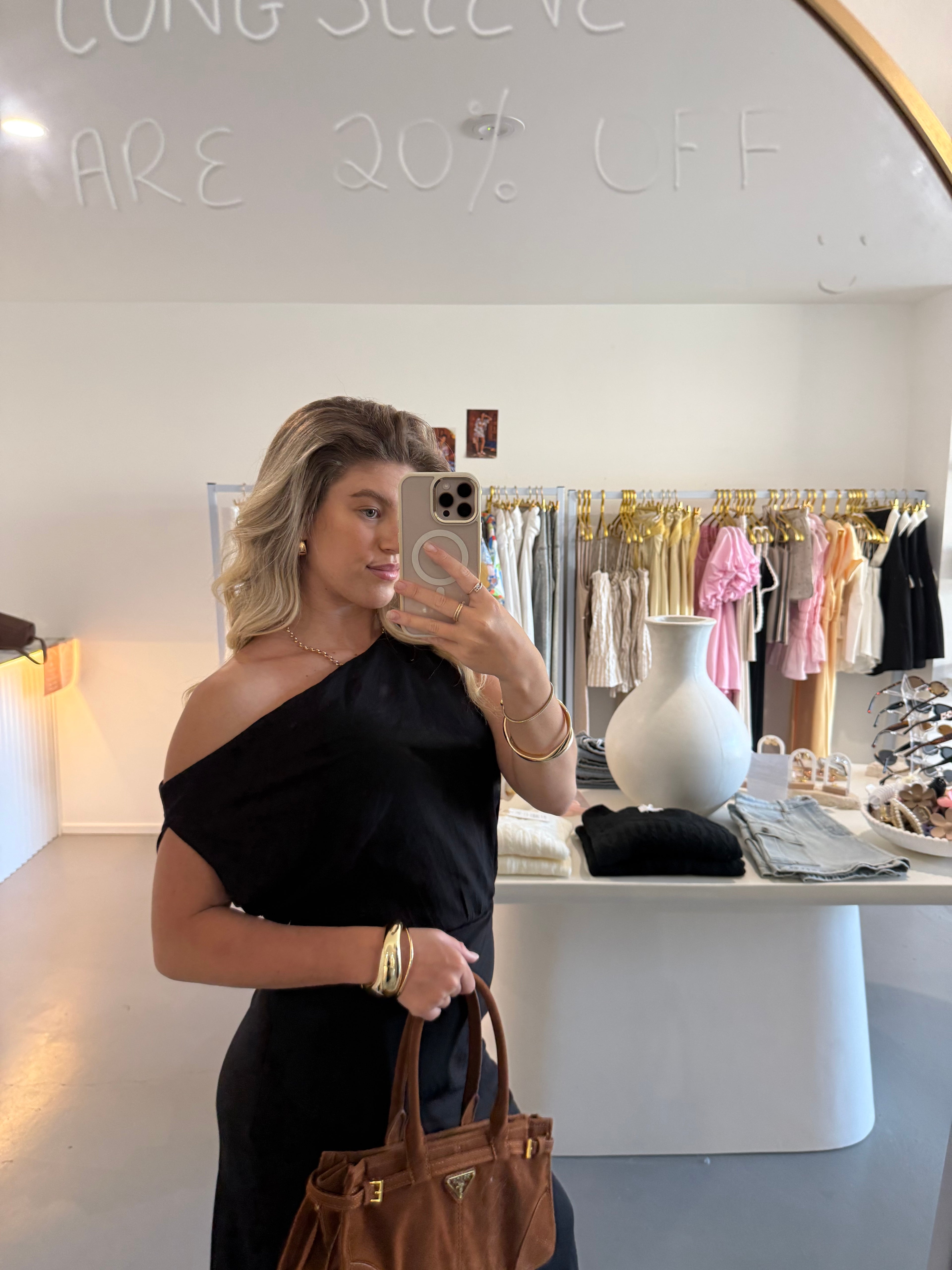 One shoulder black maxi dress