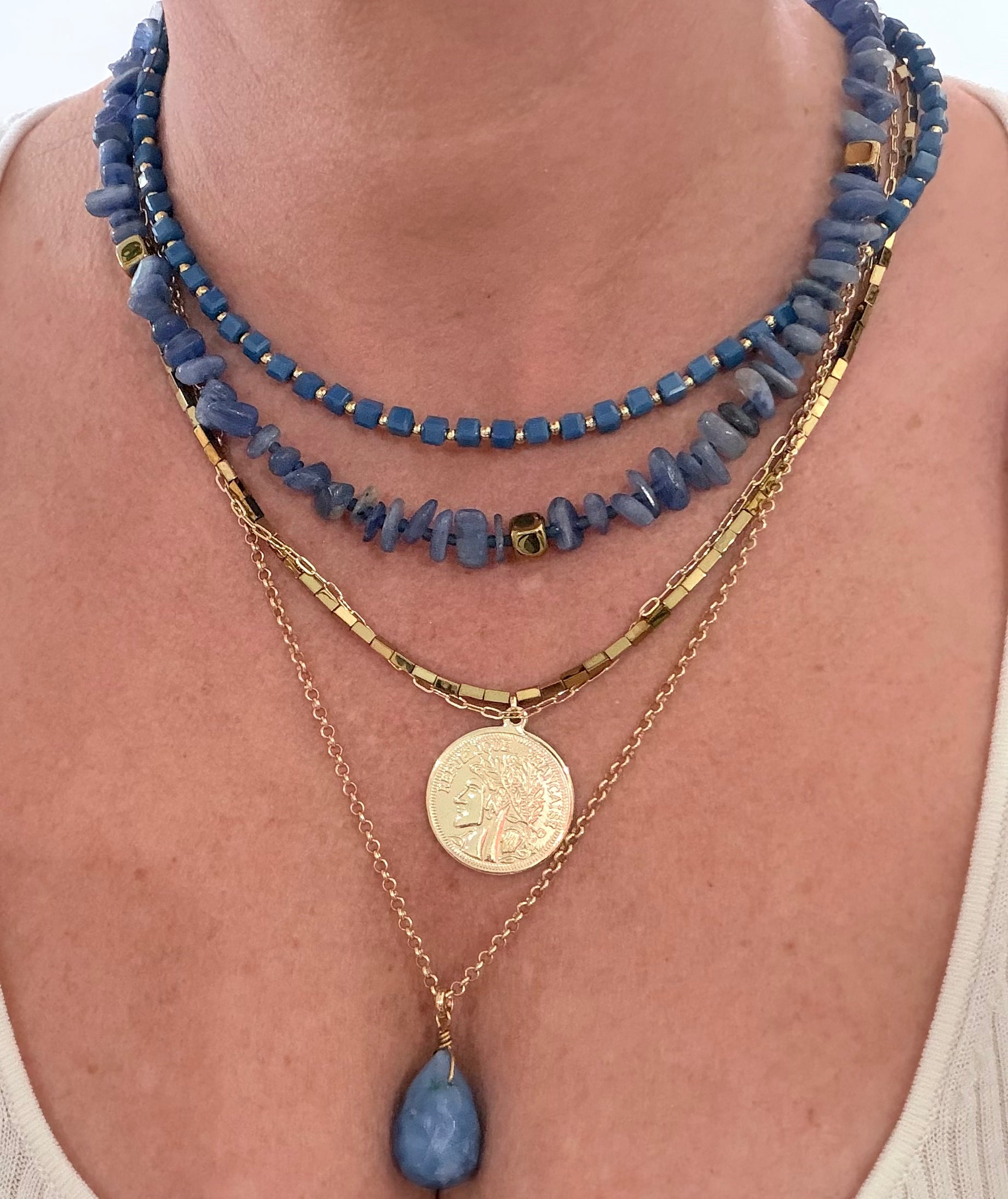 Layered Stone Bead & Coin Statement Necklace