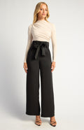 Black paper bag waist wide-leg pant