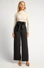 Black paper bag waist wide-leg pant