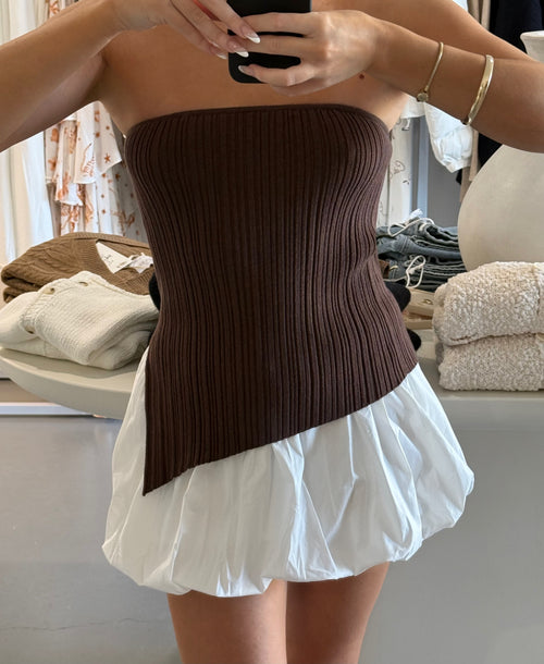 Asymmetrical strapless knit top - Chocolate