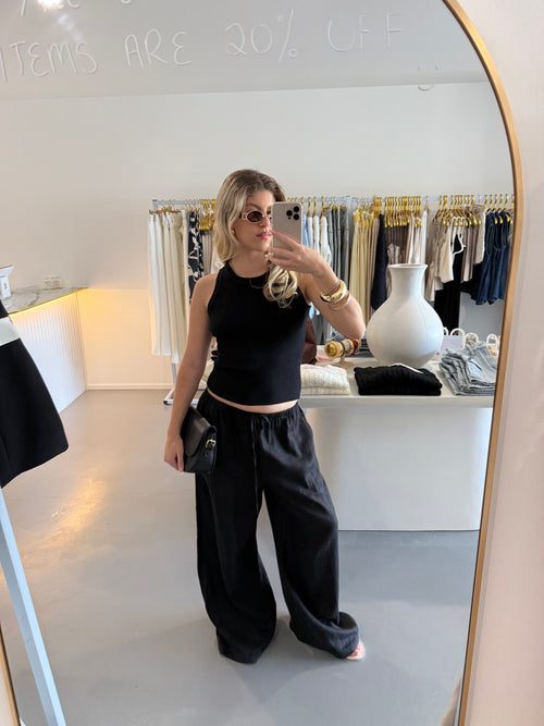 Classic Linen Wide Leg Pant - Black