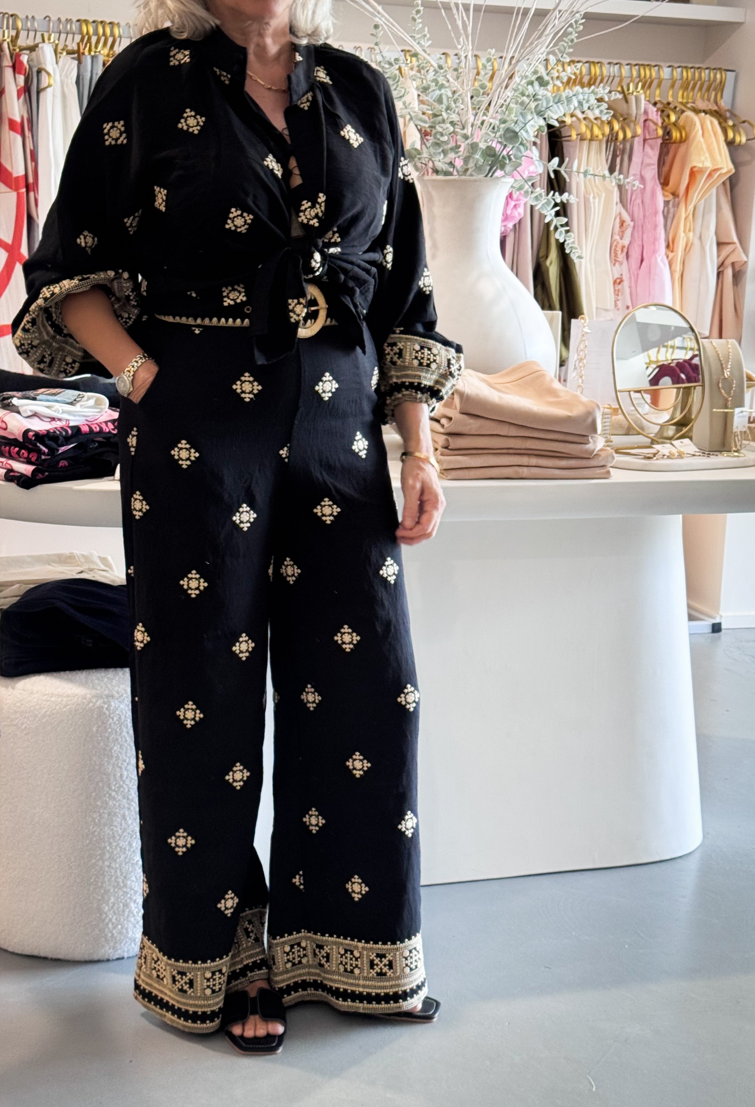 Lorraine Embroidered Long Sleeve Button-Down Top